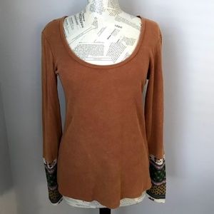 WHITE CROW Long Sleeve Burnt Orange Boho Top XL